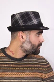 Erkek Ekose Desenli Fötr Şapka Siyah 5111 thumbnail 2