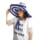 Yazlık Kadın Geniş Kenarlı Şeritli Şapka 5377 thumbnail 3