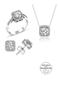 Gümüş Swarovski taşlı pırlanta modeli kare üçlü set SGTL20515SET - 1