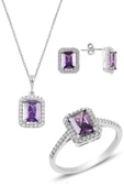 Gümüş rodyumlu ametist   baget taşlı üçlü set SGTL10733MOR thumbnail 1