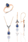 Gümüş rose safir taşlı damla üçlü set SGTL10988SAFIR thumbnail 1