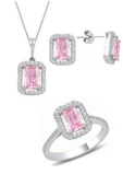 Gümüş rodyumlu pembe baget taşlı üçlü set SGTL10733PEMBE thumbnail 1