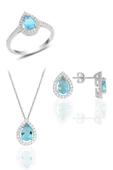 Gümüş rodyumlu akuamarin taşlı damla modeli üçlü set SGTL11003MAVI thumbnail 1