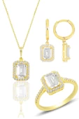 Gümüş altın yaldızlı baget taşlı üçlü set SGTL11564GOLD thumbnail 1