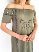 Kadın Bürümcük Desen Haki Elbise - 4