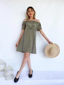Kadın Bürümcük Desen Haki Elbise - 2