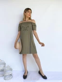 Kadın Bürümcük Desen Haki Elbise - 1