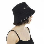 Siyah Piercing Ve Çengelli İğne Modelli Balıkçı Bucket Şapka - 1