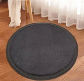 My Evilla Modern Dekoratif Halı Jel Kaymaz Taban Peluş Yuvarlak Model Antrasit Renk Saçaklı - 1