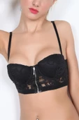 Miorre Push-Up Dolgulu Dantelli Çapraz Askılı Fermuarlı Büstiyer - 3