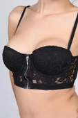 Miorre Push-Up Dolgulu Dantelli Çapraz Askılı Fermuarlı Büstiyer - 4