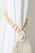 2 Adet Ekru Curtain Leaf Ahşap Boncuklu Perde Süsü - 4
