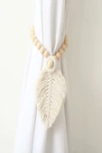2 Adet Ekru Curtain Leaf Ahşap Boncuklu Perde Süsü - 1