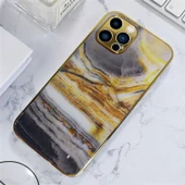İphone 13 Pro Max Marble Parlak Mermer Desenli Cam Telefon Kılıfı thumbnail 4