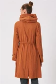 Kadın Kapüşonlu Fermuarlı Trençkot Taba - 3