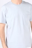 Erkek Sıfır Yaka Cepli T-Shirt Açık Mavi - 4