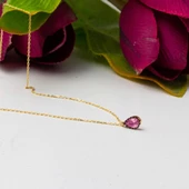 Pembe Damla Taşlı 14 Ayar Altın Kolye thumbnail 5