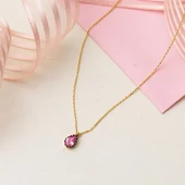 Pembe Damla Taşlı 14 Ayar Altın Kolye thumbnail 3