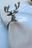 6 Adet Gümüş Geyikli Metal Peçete Halkası - 3