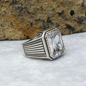 Kare Zirkon Beyaz Taşlı 925 Gümüş Erkek Yüzük thumbnail 8