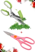 Mutfak Makası Çelik 5 Bıçaklı Çoklu Maydanoz Soğan Doğrama Makası + Mutfak Balık Sebze Kesme Makası - 1