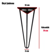 Üçgen Mobilya Masa Sehpa Ayağı 74 cm Mat Siyah Metal Ayak - 2