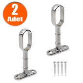 Askı Flanşı Açık Ağız Oval Dolap Elbise Askı Aparatı Boru Tutucu (2 ADET) - 1