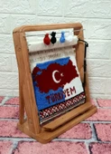100tel Türkiye Haritası Motifli El Dokuması Hediyelik Minyatür Halı - 3