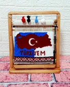 100tel Türkiye Haritası Motifli El Dokuması Hediyelik Minyatür Halı - 1