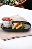 Tilbe Home Oval Sunum Tabağı Konik Sosluk Desenli Sunumluk Sosluk 2li Seti - 1