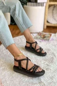 Kadın Yumuşak Pedli Bileği Lastikli Sandalet Siyah thumbnail 5