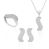 Gümüş Beyaz Taşlı Su Yolu Bayan Set thumbnail 1