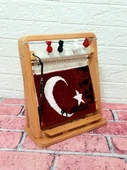 100tel Atatürk Figürlü Bayrak  Motifli El Dokuması Minyatür Halı - 4