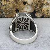 Kartal Motifli Kare Kırmızı Taşlı 925 Gümüş Erkek Yüzük thumbnail 3