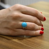 925 Ayar Gümüş Yuvarlak Firuze Taşlı Yüzük - 2