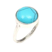 925 Ayar Gümüş Yuvarlak Firuze Taşlı Yüzük - 3