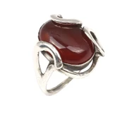 925 Ayar Gümüş Oval Akik Taşlı Yüzük - 3