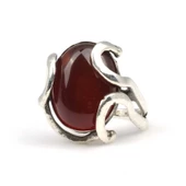 925 Ayar Gümüş Oval Akik Taşlı Yüzük - 4