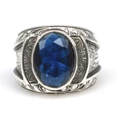 925 Ayar Gümüş Oval Safir Taşlı Kalemli Erkek Yüzüğü thumbnail 4