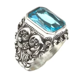 925 Ayar Gümüş Dikdörtgen Akuamarin Taşlı Erkek Yüzüğü - 2
