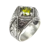 925 Ayar Gümüş Peridot Taşlı Çapraz Kare Yüzük - 2