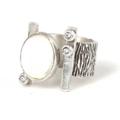 927 Ayar Gümüş Ağaç Kabuğu Desenli Sedef Taşlı Yüzük - 4