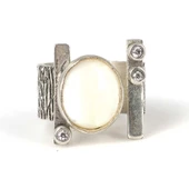 927 Ayar Gümüş Ağaç Kabuğu Desenli Sedef Taşlı Yüzük - 3