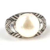 925 Ayar Gümüş Yuvarlak İnci Taşlı İşlemeli Kollu Erkek Yüzük - 4