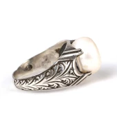 925 Ayar Gümüş Yuvarlak İnci Taşlı İşlemeli Kollu Erkek Yüzük - 3