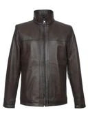 Punto Dikişli Klasik Spor Erkek Deri Mont Fındık Renk - 1