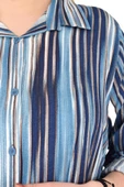 Kadın Mavi Çizğili Kol Kıvırmalı Tunik BGL-ST02105 thumbnail 5