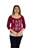 Kadın Boncuk İşli Kayık Yaka Sweat BRG-37415 - 3