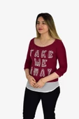 Kadın Boncuk İşli Kayık Yaka Sweat BRG-37415 - 6