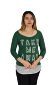 Kadın Boncuk İşli Kayık Yaka Sweat BRG-37415 - 1